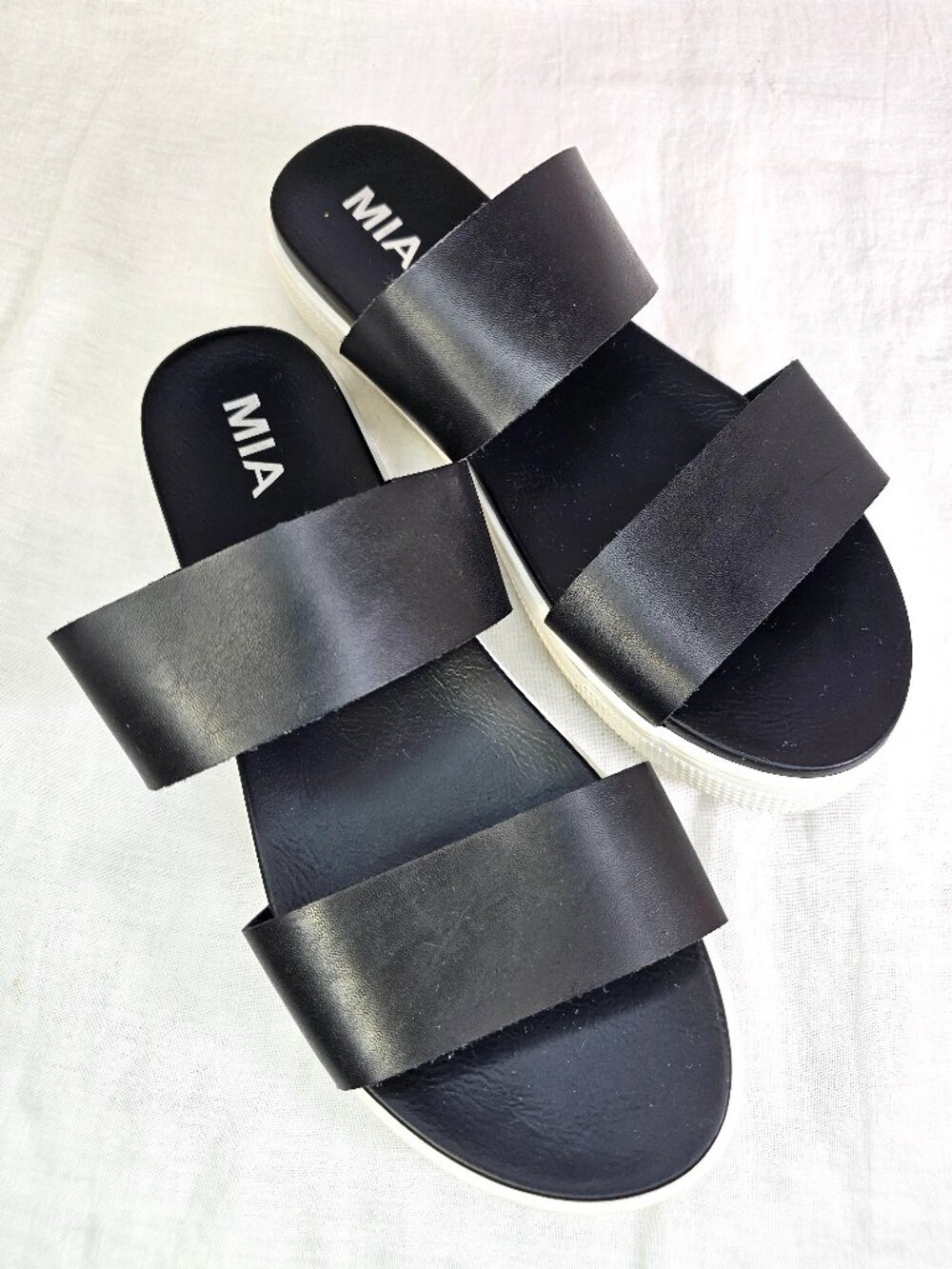MIA Vanna Black Double Strap Platform Slides Sandals US9M